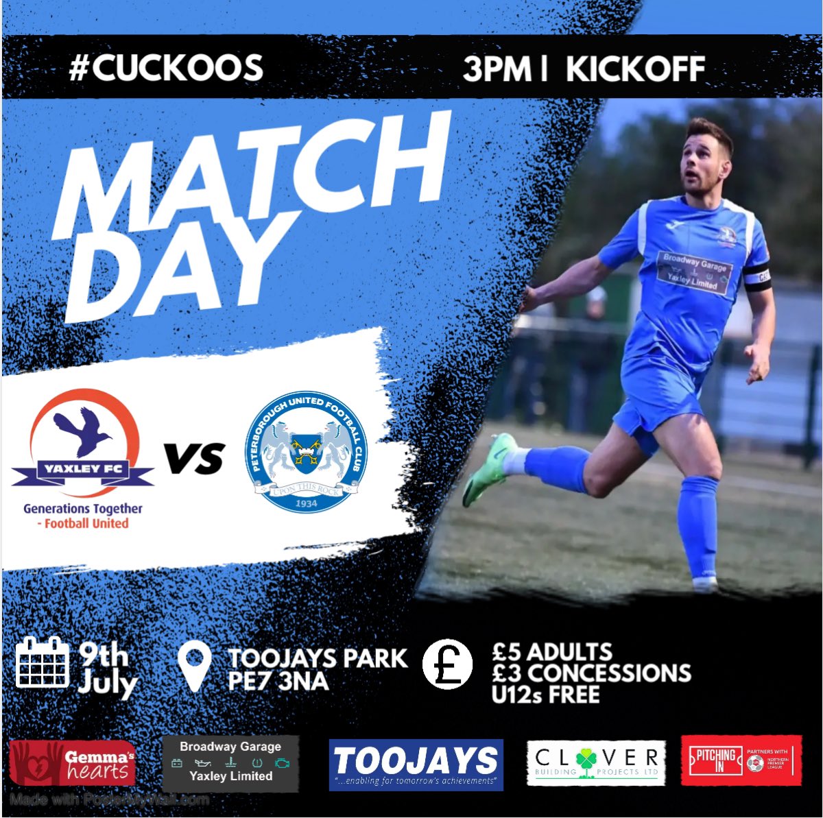 yaxleyfc's tweet photo. Weekend Loading 🔋 

Come and support the Cuckoos in our first pre season fixture on Saturday as we host @theposh 

@TTHRC @PTAlanSwann 

#cuckoos https://t.co/Qpzimt417O