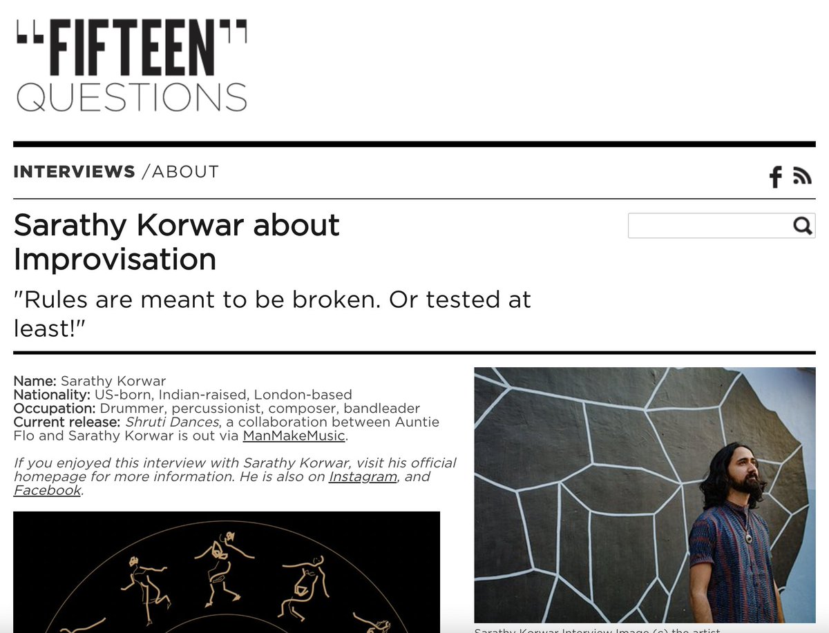 "Rules are meant to be broken. Or tested at least!"

Following the release of his new collaborative album 'Shruti Dances' with Auntie Flo, <a href="/SarathyKorwar/">Sarathy Korwar</a> spoke to 15 Questions about all things improvisation:

15questions.net/interview/sara…