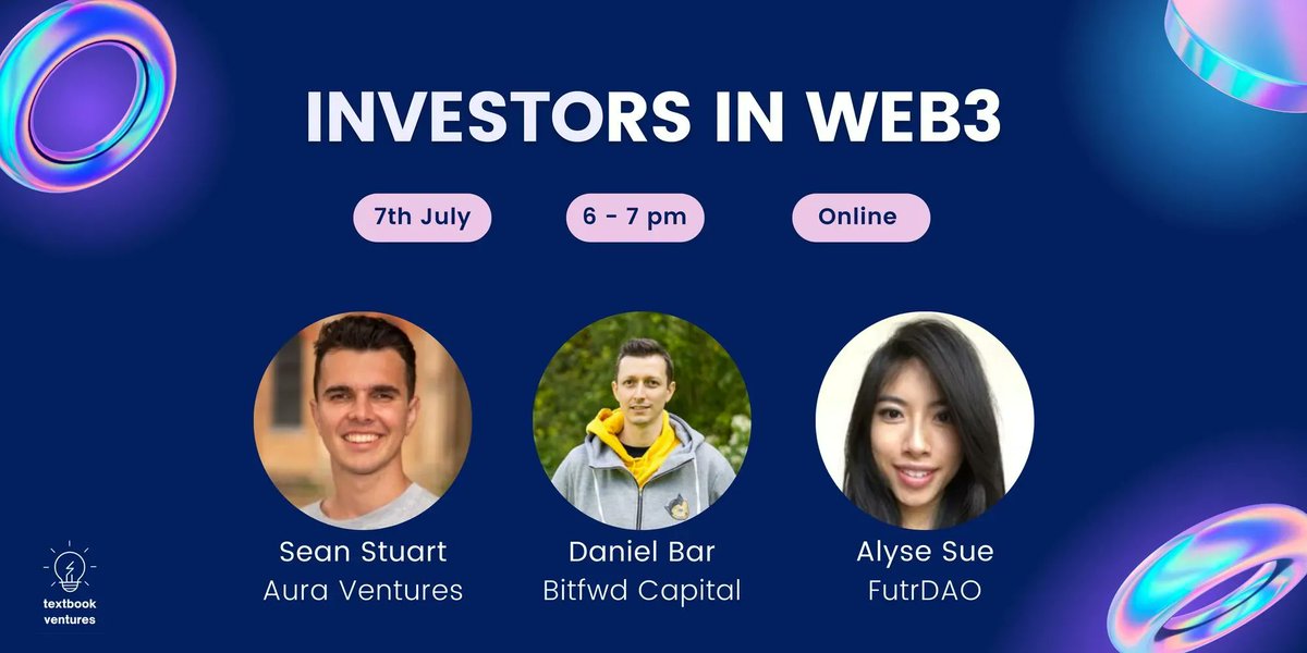 Are you web3-curious or looking to start a web3 project? Join us tonight to hear from our exciting panel of investors from Aura Ventures, Bitfwd Capital, and FutrDAO. 

Register 👉 buff.ly/3bOMPAt