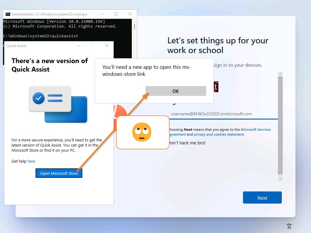 MrShannonFritz's tweet photo. Need to provide help to a remote user stuck in an #Autopilot deployment?

Once upon a time you could use #QuickAssist in the OOBE to do troubleshooting, and now you can again with Invoke-QuickAssist

I've had this one cooking for a long time now, hth. https://t.co/4HkuKi3Gve https://t.co/dptUVAsDBs