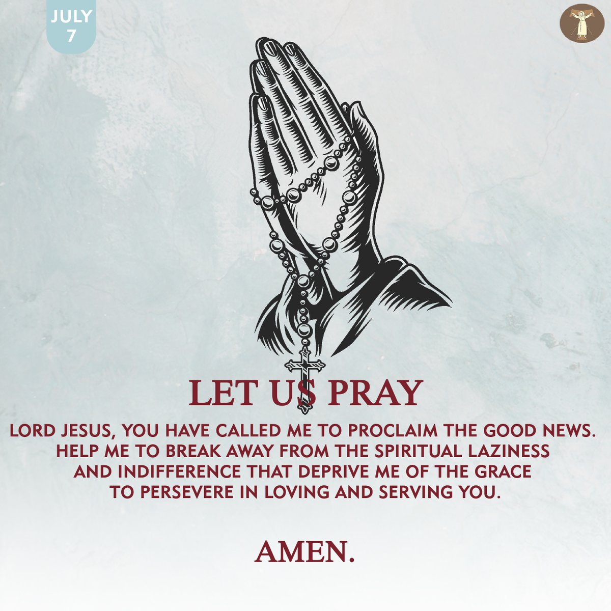 ofmphil's tweet photo. Lord Jesus, You have called me to proclaim the Good News. Help me to break away from the spiritual laziness and indifference that deprive me of the grace to persevere in loving and serving You.
Amen

Fr. Willy Benito, Ofm https://t.co/9SJ94bvu7a