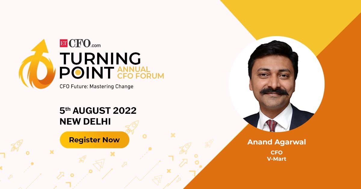 et_cfo's tweet photo. ETCFO is pleased to announce, Anand Aggrawal , CFO, @vmartretail  , as one of the esteemed speakers at the Annual CFO Forum - #ETCFOTurningPoint on August 5th, 2022 at ALOFT Aerocity New Delhi.

Meet &amp; Greet one on one in our Annual Summit.

Register Now: https://t.co/k00bYAmQPB https://t.co/8slcGQAnGc