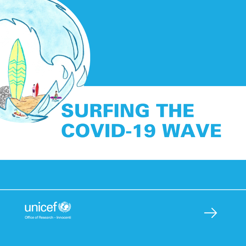UNICEFInnocenti's tweet photo. 🏄‍♀️Children and young people have been learning to surf the #COVID19 wave that swept through their present lives &amp; visions of the future.  

Discover how their surfboards, techniques, and surf spots affect how they navigate this tidal wave in our report Life in Colours ⬇