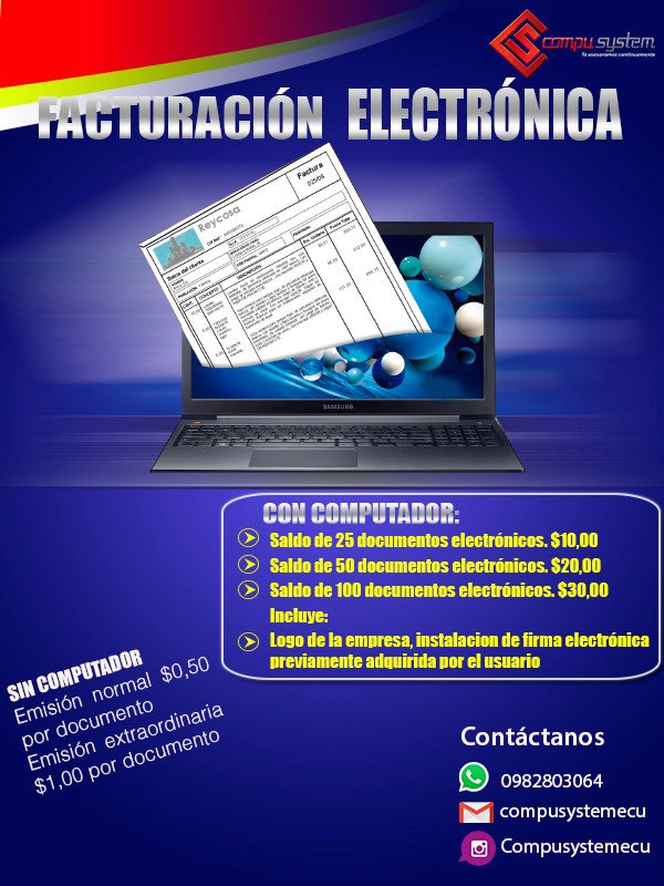 CompuSystemEcu's tweet image. No te quedes sin facturar electrónicamente, contáctanos #FacturaElectronica #sri
