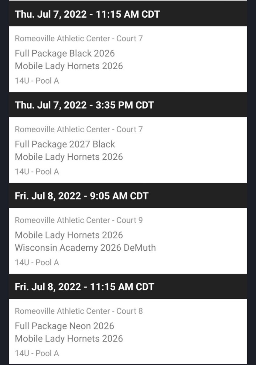 ElleJRoberts's tweet photo. Schedule for the next two days 🐝🏀 @PGHCircuit @pghalabama @CoachShaySmith @AkiemBailum @BrandonPGHFL  #PGH2K22 @hornets_mobile @PrepGirlsHoops https://t.co/RgXMfcqaFt