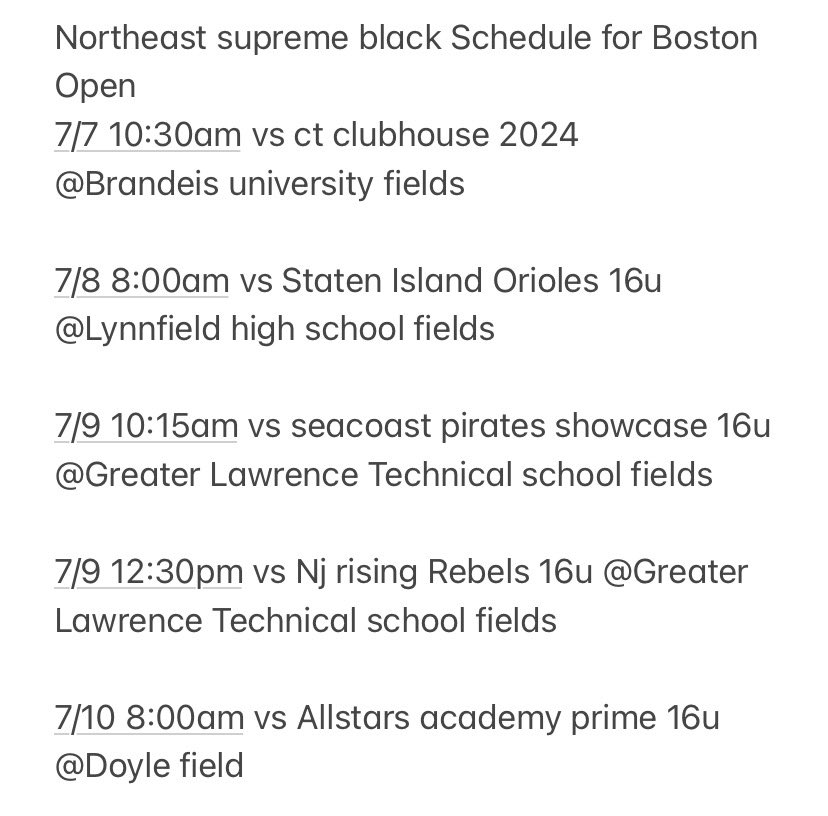 Schedule for this week at Boston Open