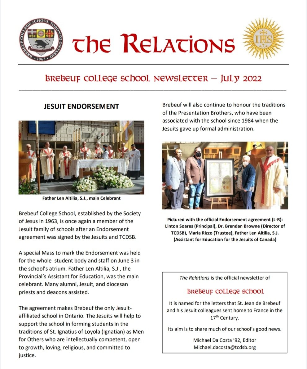 BrebeufCollege's tweet photo. Download our latest newsletter, The Relations, to learn more about some of the good news coming from Brebeuf! https://t.co/lojYRU2spj https://t.co/PGHKiDOTXo