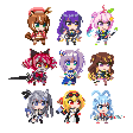 Unofficial Hololive Indonesia HoloCure sprites (Gen 1 - Gen 3)

#GambaRisu #HoshinovArt #ioarts 
#graveyART #anyatelier #Reinessance
#Zetacrylic #inKaela #AeruSeni  
#pixelart  #holoID #HoloCure