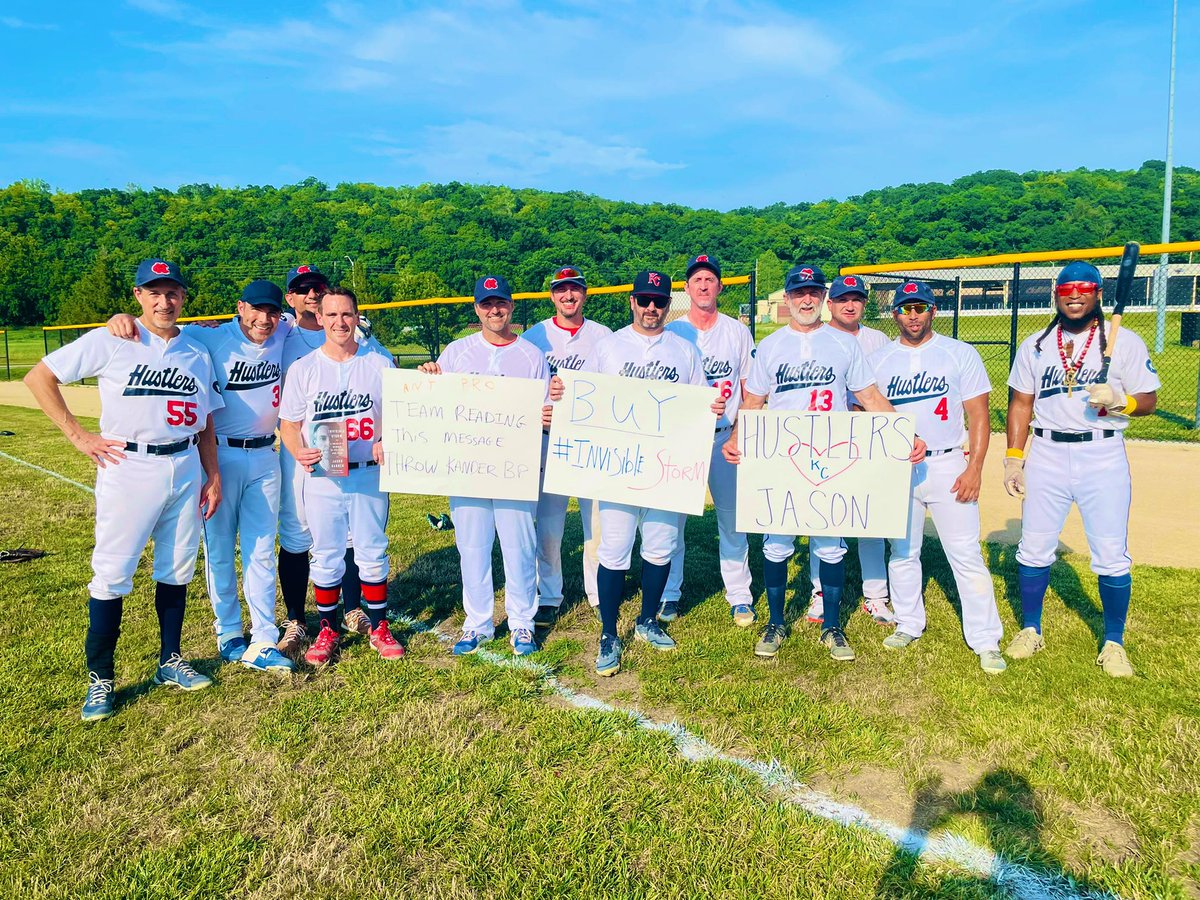 KCHustlers's tweet photo. Where in the hell did our Centerfielder go?  Oh yeah, that’s @JasonKander.  We love you, miss you, and are thankful for all the lives you will touch in the coming weeks.  We’ve got your back. #InvisibleStorm https://t.co/hAeFbULpw9