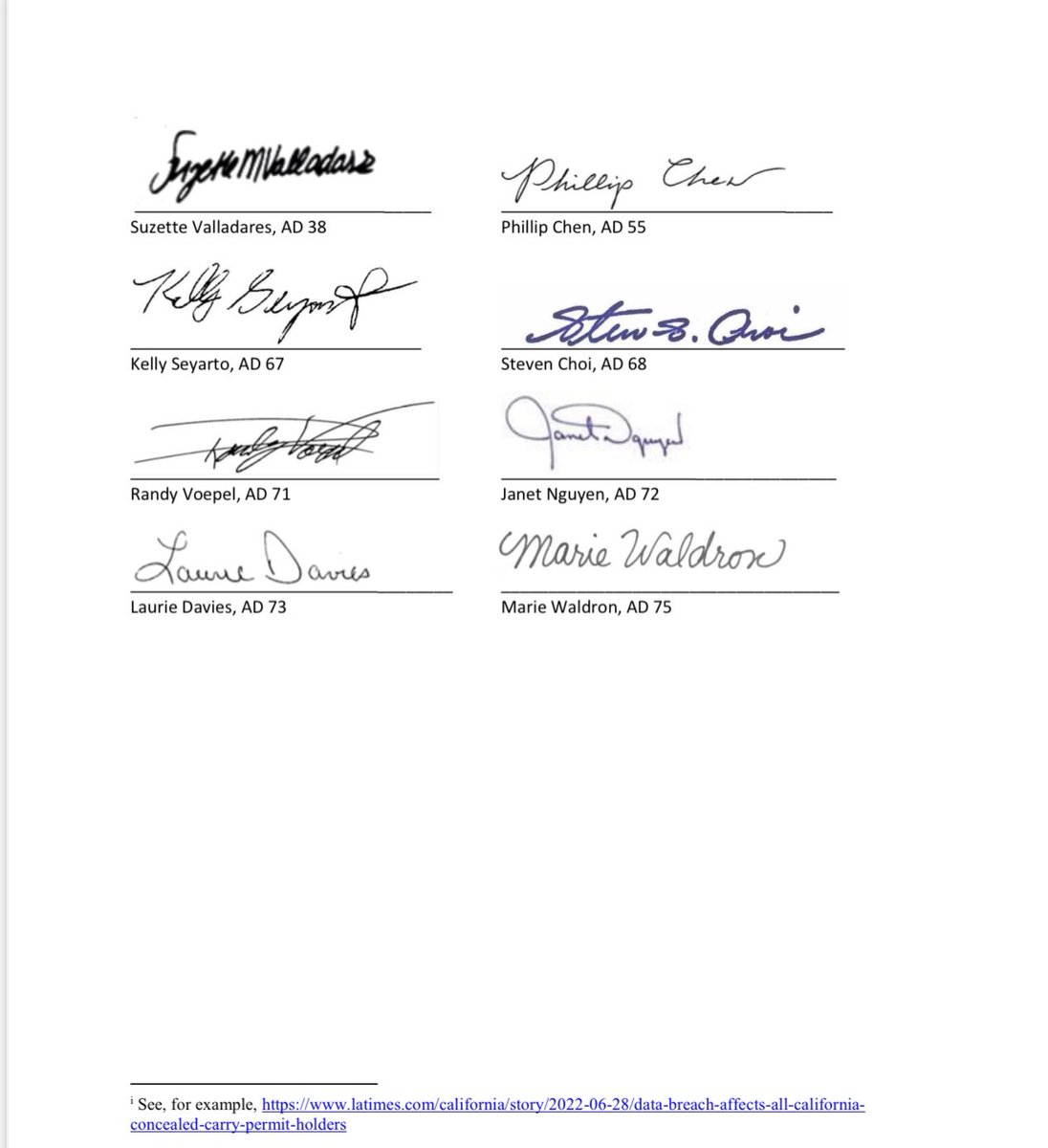 On July 1st the entire CA Assembly GOP Caucus signed a letter addressed to AG Rob Bonta. Our letter is demanding answers on the unacceptable leak of private data of California citizens who applied for CCWs in the last decade. 

You can read our letter in full below: