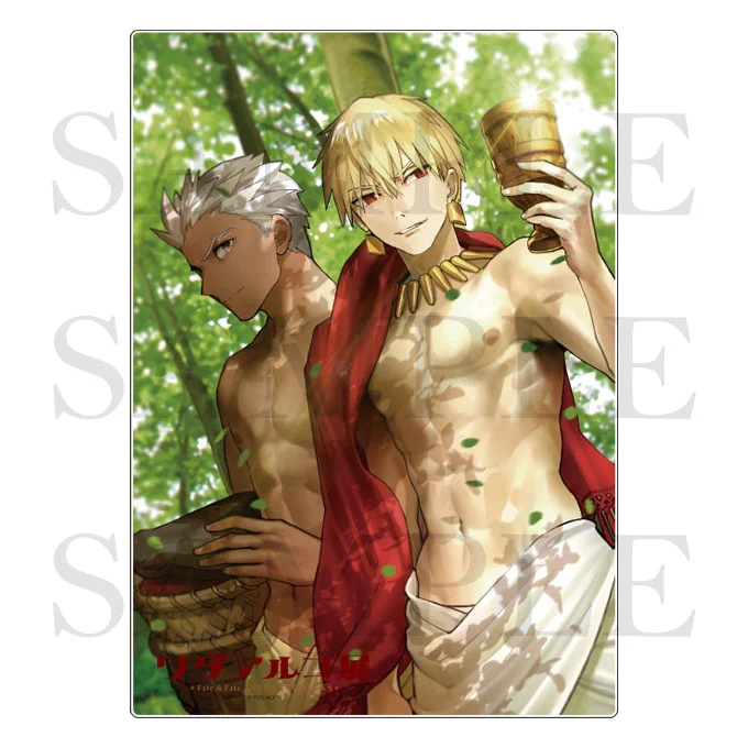 03
プレ限「Fate/EXTELLA VELBER BOX」のパケ。金の砂漠でムーンセルいじめる。
04
エクステラのアニメイトの店舗予約特典絵。
沐浴するギルと無銘。ここで描かないなら次の機会はない絵。
05 
テラリンのソフマップの店舗予約特典絵。
おもろいお題がもらえるので特典絵描くの大好き。たのしい。 