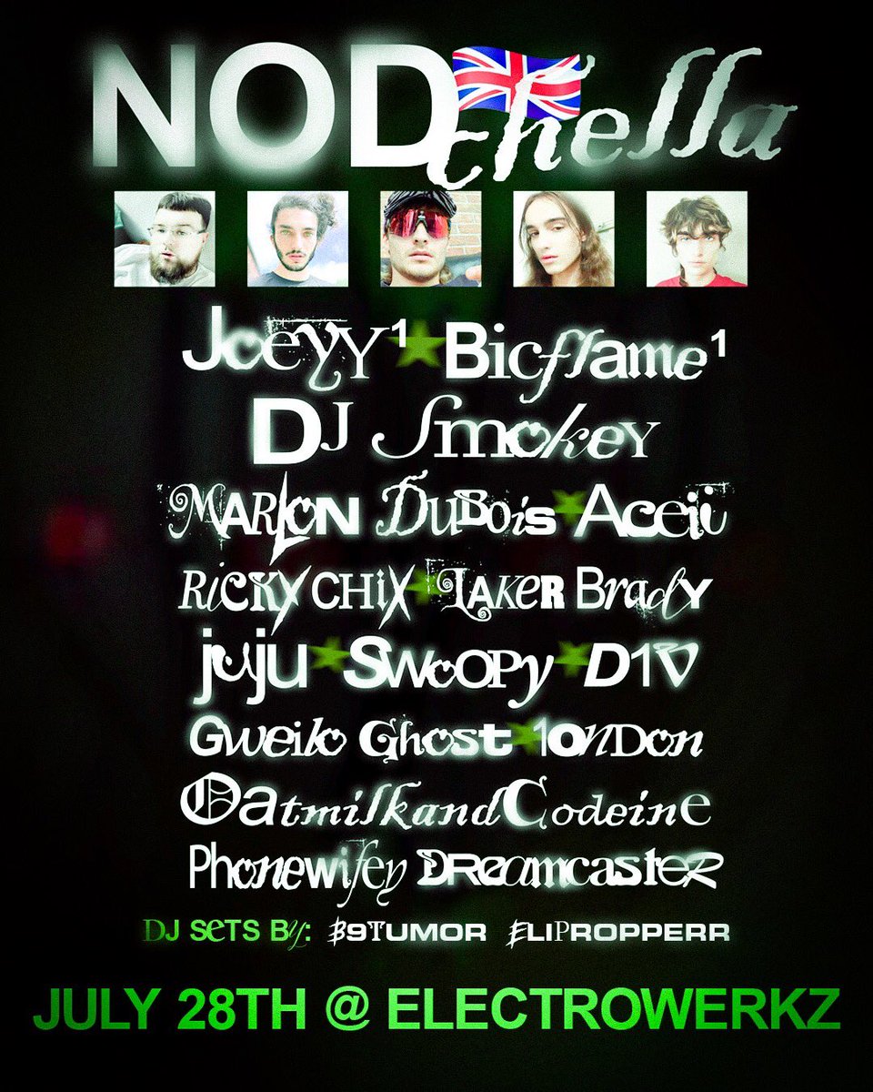 redrumramzi's tweet photo. July 28 London @Electrowerkz #nodchella #joeyy #bicflame #djsmokey #marlondubois #rickychix #nextlevelultimate #dreamcaster #electrowerkz https://t.co/RCw6VvT3zF