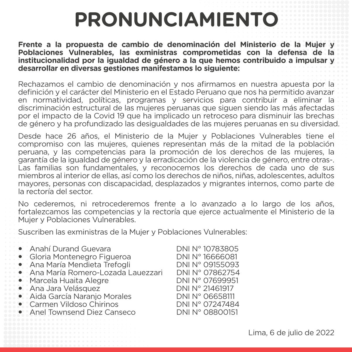 VozPublicaPE's tweet photo. Feministas rechazan el cambio de denominación de #MimpPeru a #MinisterioDeLaFamilia. No es la #Familia la base de la sociedad? No debe ser fortalecida? No alcanza la violencia a niños y adulto mayor? No es la familia la célula fundamental de la nación? #SiAlMinisterioDeLaFamilia https://t.co/sR18CRJYUJ