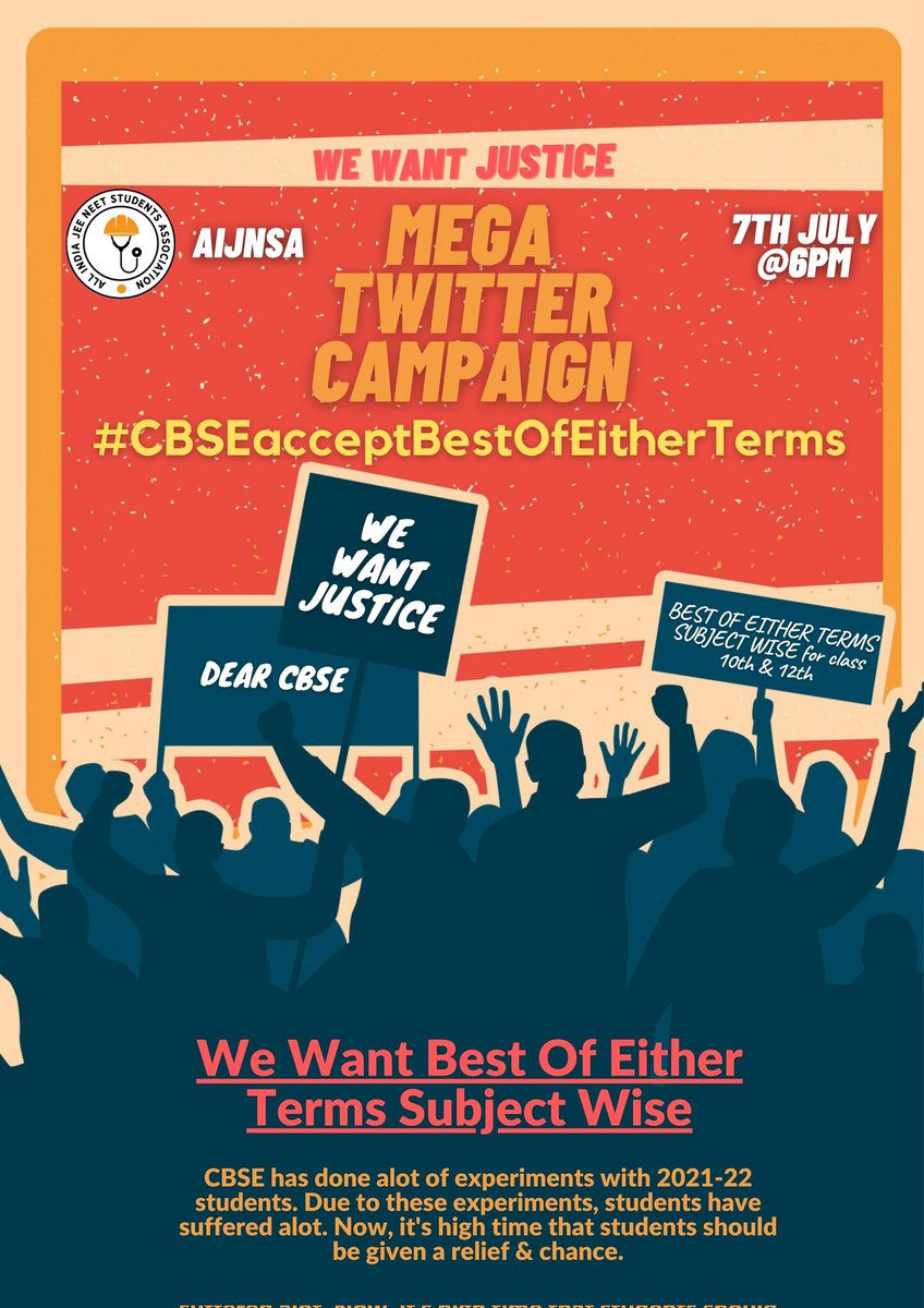 UrHimanshuBorah's tweet photo. CBSE students lets unite for the lash push for justice for-
#BestOfEitherTermsSubjectWise 

Mega campaign today from 6PM with the new hastag-
#CBSEacceptBestOfEitherTerms

Everyone should participate in the final fight for justice. Show the majority &amp; power to authorities. https://t.co/dxeUHdl69b