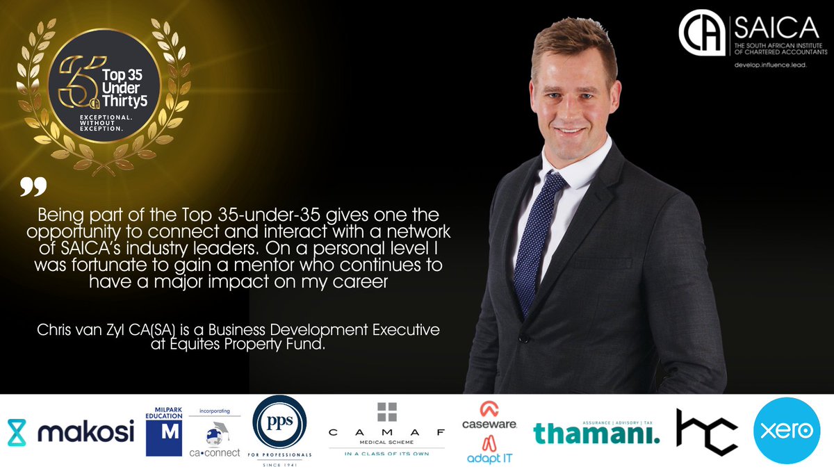 🏆SAICA's #Top35u35 awards are the perfect opportunity for you to be recognised for the exceptional young leader you are. Enter or nominate today  bit.ly/2022top35 ⭐️<a href="/Chris_van_Zyl/">Chris van Zyl</a> 
<a href="/makosiaudit/">Makosi</a>
<a href="/Xero/">Xero</a>
<a href="/CA_Connect/">CA Connect</a>
<a href="/PPS_SA/">PPS for Graduate Professionals</a>
<a href="/CamafSA/">CamafSA</a>
<a href="/CWA_SA/">Caseware Africa</a>
<a href="/ThamaniConsult/">Thamani Consulting</a>
 <a href="/heavychef/">Heavy Chef</a>
