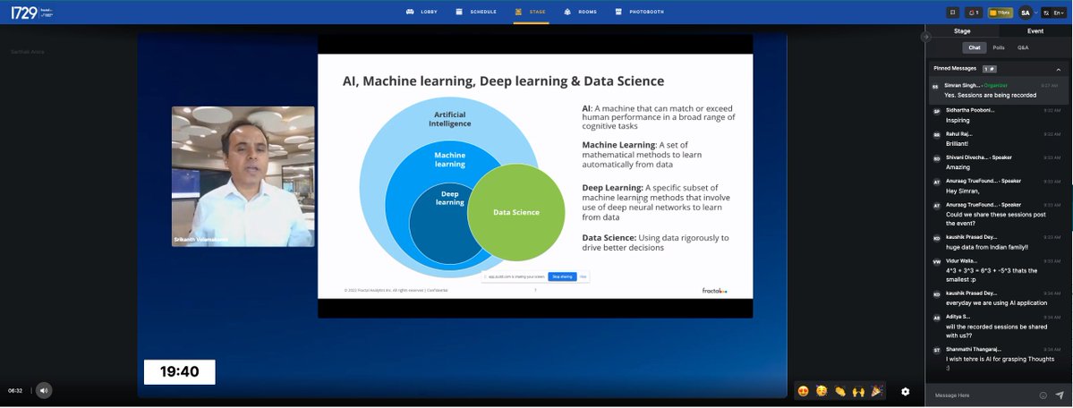 sarthak_aurora's tweet image. I am here at #1917AI organised by @AnalyticsVidhya and #FractalAnalytics. It&apos;s truly one of a kind AI virtual event.

@srikanth - It&apos;s a privilege to hear you, sir!

#DataScience #ArtificialIntelligence