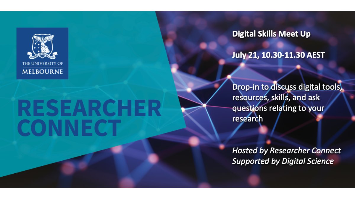 MDAP_Unimelb's tweet photo. Looking to expand your digital skills? We’re proud to sponsor the Digital Skills Meet Up at the University of Melbourne (@UniMelb) on 21 July, 10.30am AEST.

To register: https://t.co/lz6gbBEOsI

Organised by #ResearcherConnect
@unilibrary @MDAP_Unimelb #digitalskills https://t.co/IHRdmgXiDl