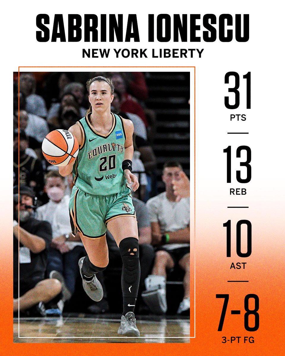 THE FIRST 30-POINT TRIPLE-DOUBLE IN <a href="/WNBA/">WNBA</a> HISTORY 🤩

<a href="/sabrina_i20/">Sabrina Ionescu</a> powers the Liberty over the Aces in historic fashion!