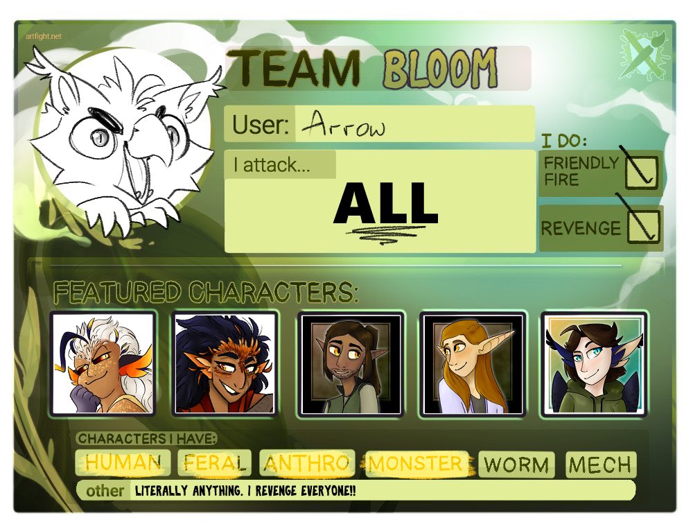 ArrowArtt's tweet photo. Totally forget to post on here oh no. But uhh here’s my artfight if anyone’s interested 👉🏻👈🏻 #Artfight2022 #ArtFightTeamBloom https://t.co/3zM58iCfu0
