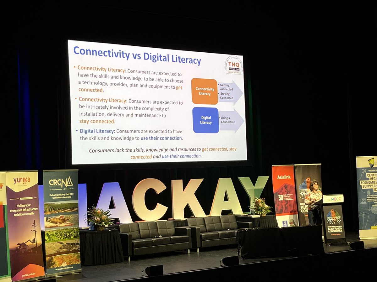 nicoadams's tweet image. Rachel Hay of the @TNQDroughtHub and @jcu discussin connectivity literacy. It’s a hugely important topic for the development of Northern Australia and impacts life and business on many levels #DEVNTH