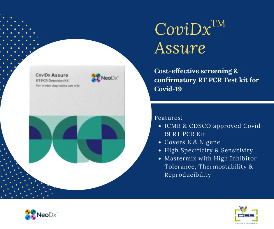 DSSImagetech's tweet image. CoviDx Assure SARS-Cov-2-RT-PCR Detection kit; highly efficient PCR with high specificity &amp;amp; sensitivity. 

For more information visit: buff.ly/3P4rCAP
Contact: enquiry@dssimage.com. 

#dssimage #inspiredbytechnology #CovidTestingKit