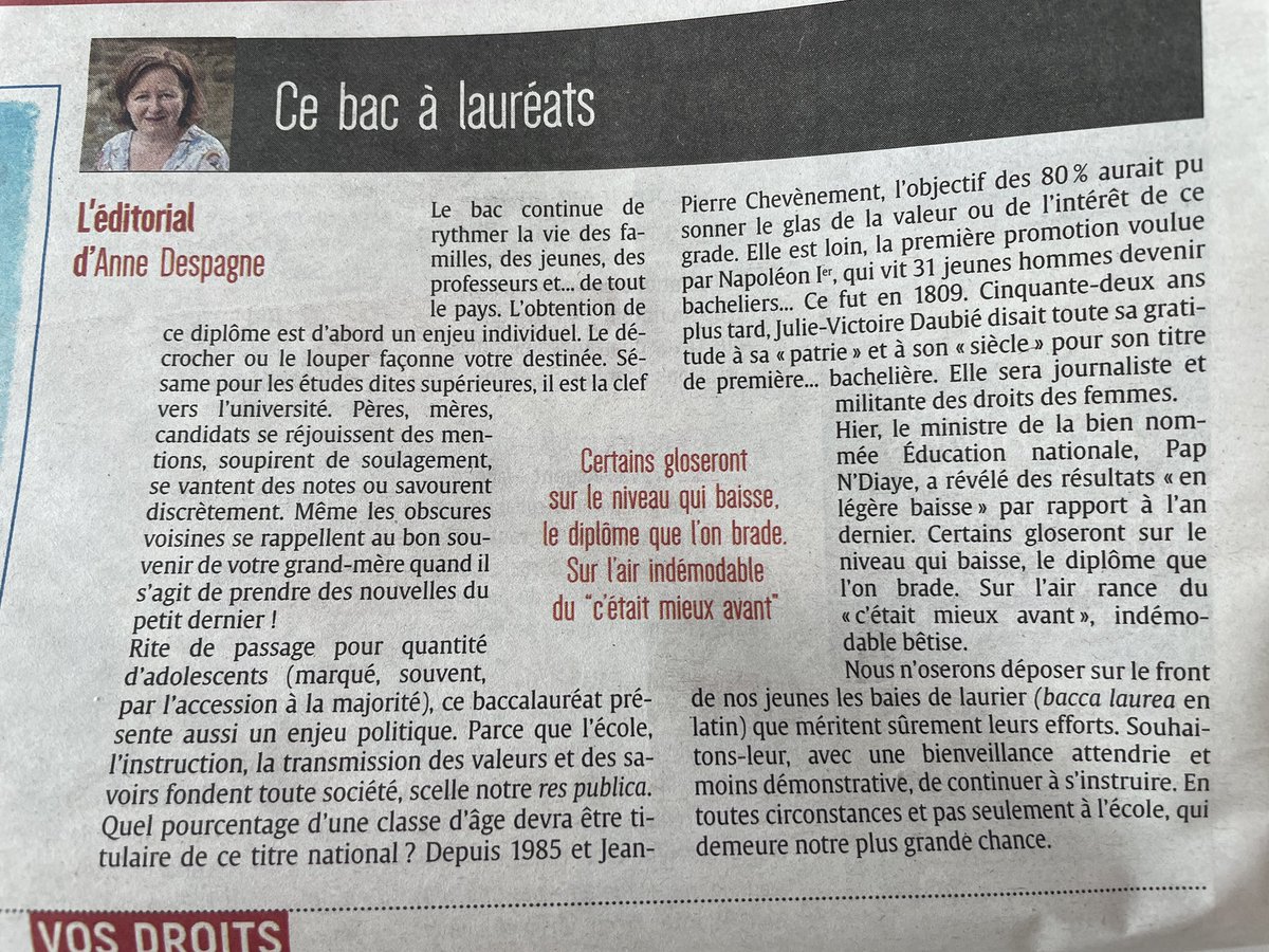 LepersEric's tweet photo. Lire et relire ce formidable édito de @AnneDespagne dans @UnionArdennais de ce mercredi pour poser avec justesse le plaisir et les émotions des jeunes et parents au moment si important dans la vie que sont les résultats du bac @DanielPicault @ge_baehr https://t.co/HBQiSdIFFY