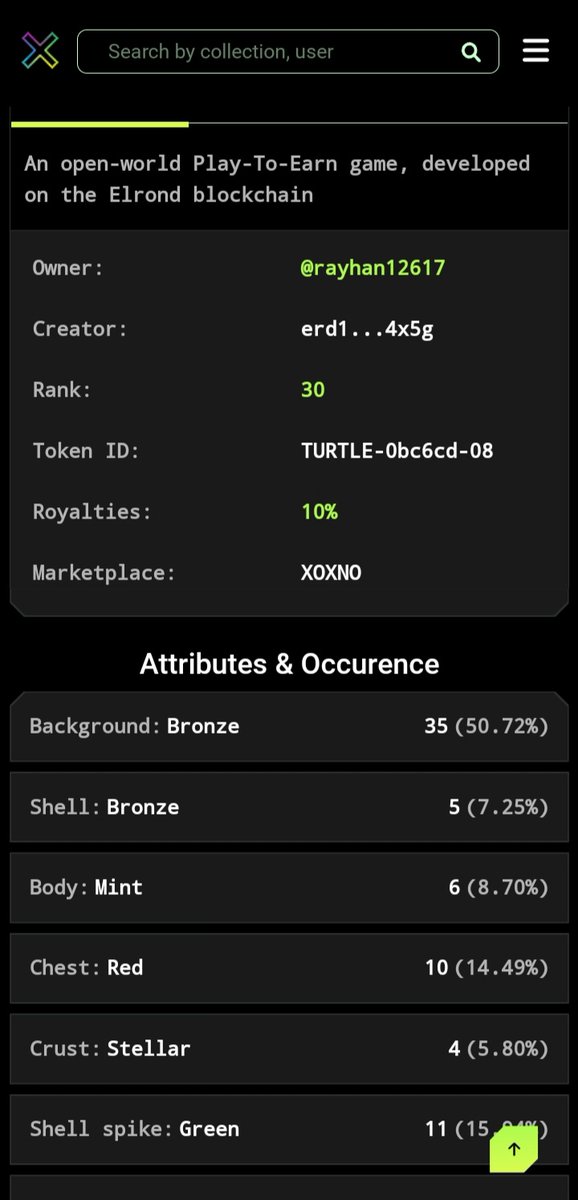 turtlescharm's tweet photo. The metadata is working. Check your rarity on @TrustMarketNFT ! ๐
Get your first turtle now at:
https://t.co/VJ1l4GFiHa
#ElrondNetwork #Elrond #ElrondCommunity #turtlescharm #P2E https://t.co/3BWRb9983a
