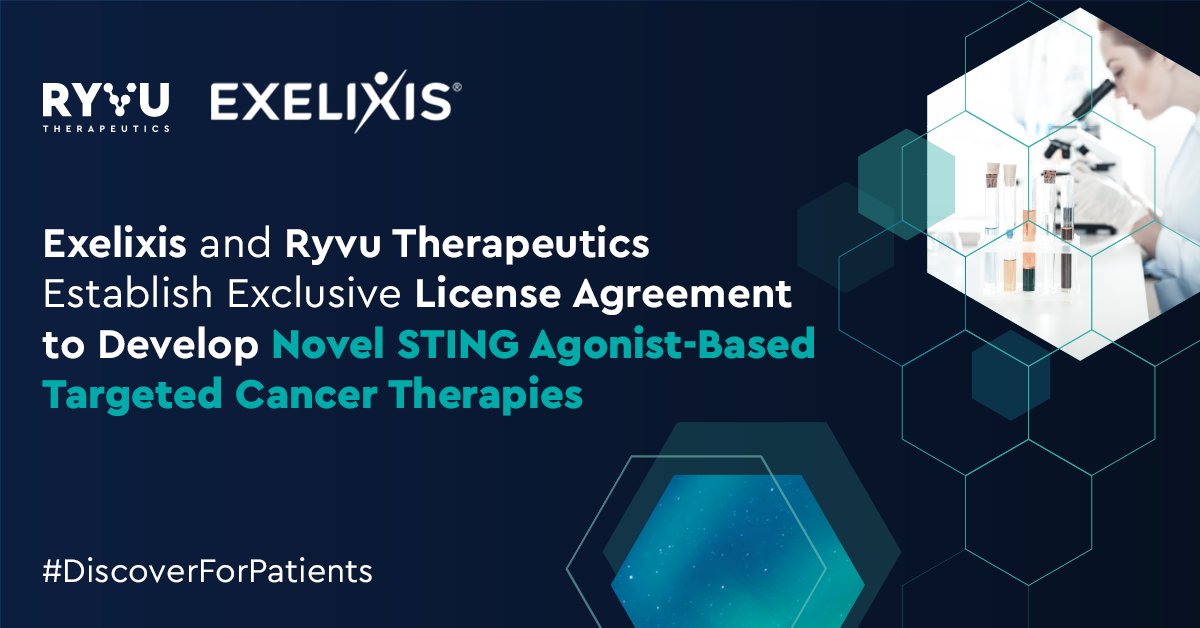 RyvuTx's tweet photo. We're delighted to partner with @ExelixisInc to develop novel targeted therapies by combining its tumor-specific targeting approaches with Ryvu's STING agonist technology. We're proud that together we'll strive to make an impact on oncology patient care: https://t.co/d6BTRwIES2 https://t.co/h0tlEy7F5C