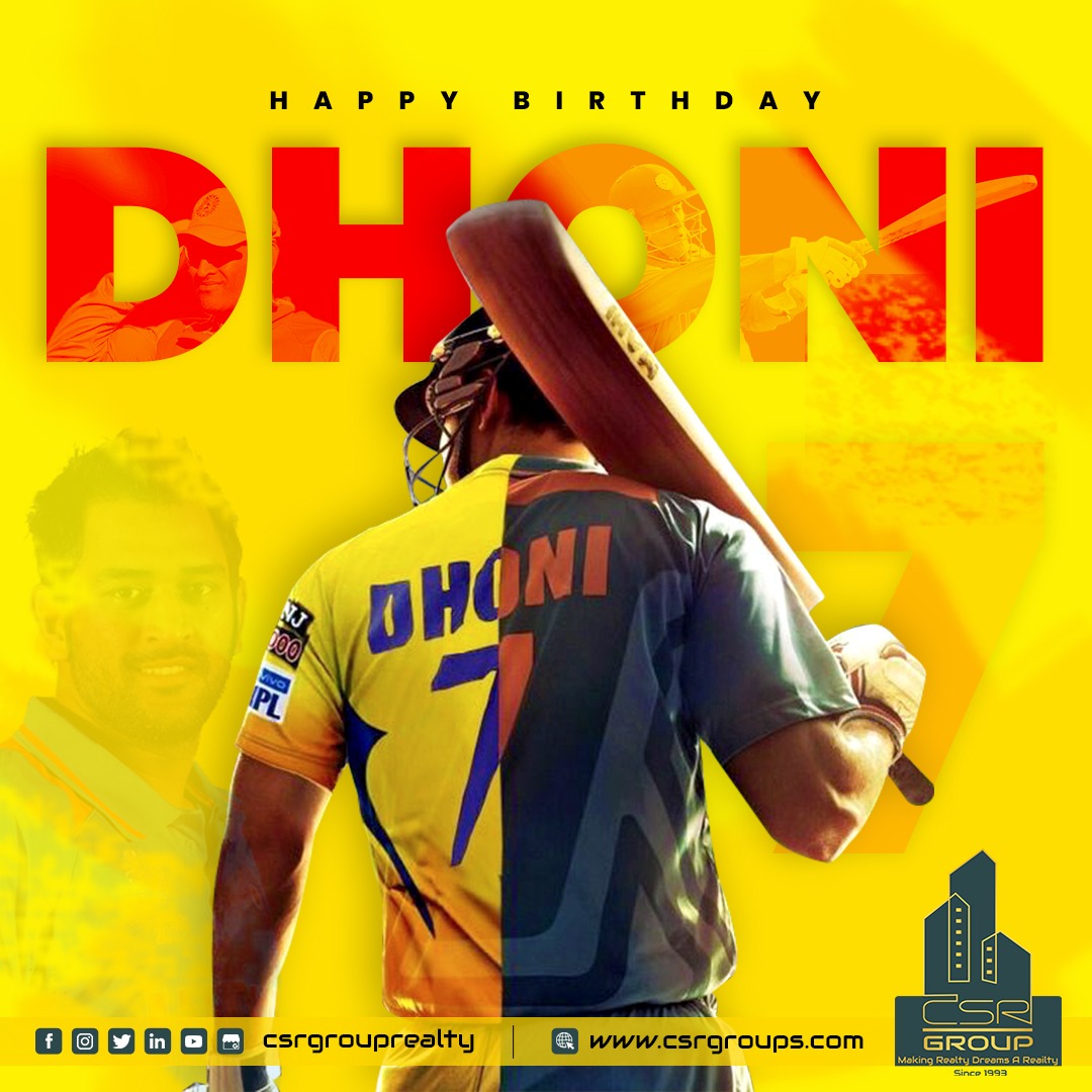 csrgrouprealty's tweet photo. Happy birthday @MSDhoni, one of the greatest that the cricket world could ever own

For being the player he is, he stole a million shows
For being the man he is, he stole a million hearts

#HappyBirthdayDhoni #CSRGroupRealty #MSDhoni #HBDIconOfMillionsDhoni #Coimbatore #Pollachi https://t.co/tjJybROtJi
