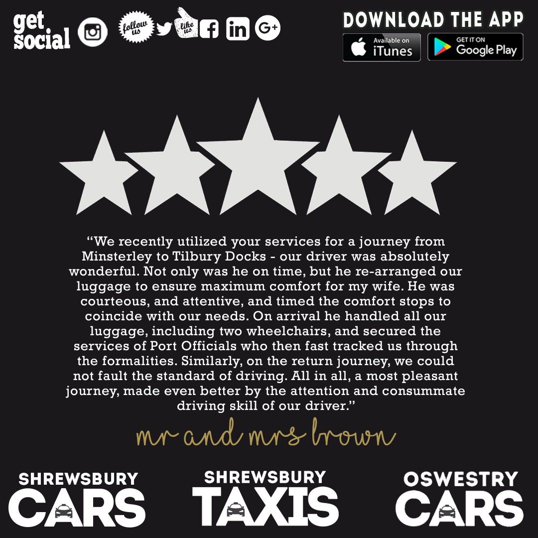 When you book Shrewsbury Cars expect Excellence 🤩

Massive thanks to our lovely customers Mr &amp; Mrs Brown for this glowing review 😍 and another outstanding job from our driver Resham 👨‍✈️🙌♥️

📞 01743 24-24-24
🍎 apple.co/2RAxCp2 or 👾 bit.ly/2NNA36H