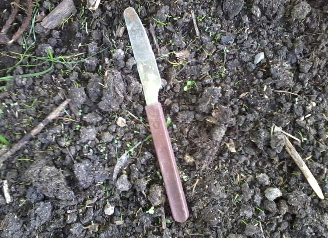 drzwinsch's tweet photo. Beim Sieben des Komposthaufens gefunden. Dieses Messer wurde in den Sechzigern gekauft, fast jeden Tag abgewaschen und in der neuen Zeit tausenden Spülvorgängen ausgesetzt. Vor drei Jahren geriet es unverschuldet in den Kompost. Heute schneidet es wieder Möhren. #foron #besteck https://t.co/g20pLhHLeu