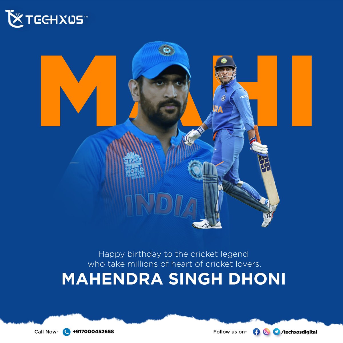 techxosdigital's tweet photo. Happy birthday to the cricket legend who take millions of heart of cricket lovers. Happy birthday MS Dhoni 💙 
@msdhoni https://t.co/c1bRd8irKU