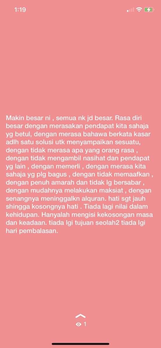 Letak sini la . Tkda sapa baca sgt 😂 . Sbbnya takut niat utk up status ni utk memerli org . niat dh bercmpur baur.