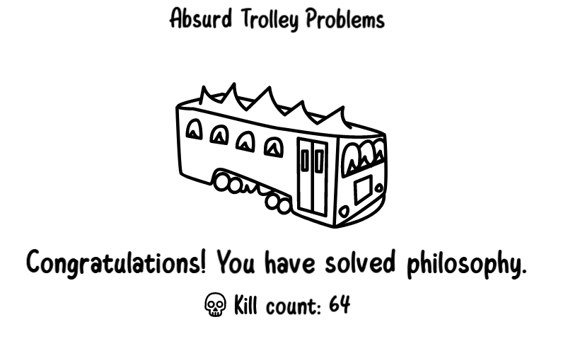 ambisinistrous's tweet photo. What's your trolley problem kill count? #trolleyproblem #absurdtrolleyproblems
https://t.co/saKRpFvazz https://t.co/ipBZKPaLwE