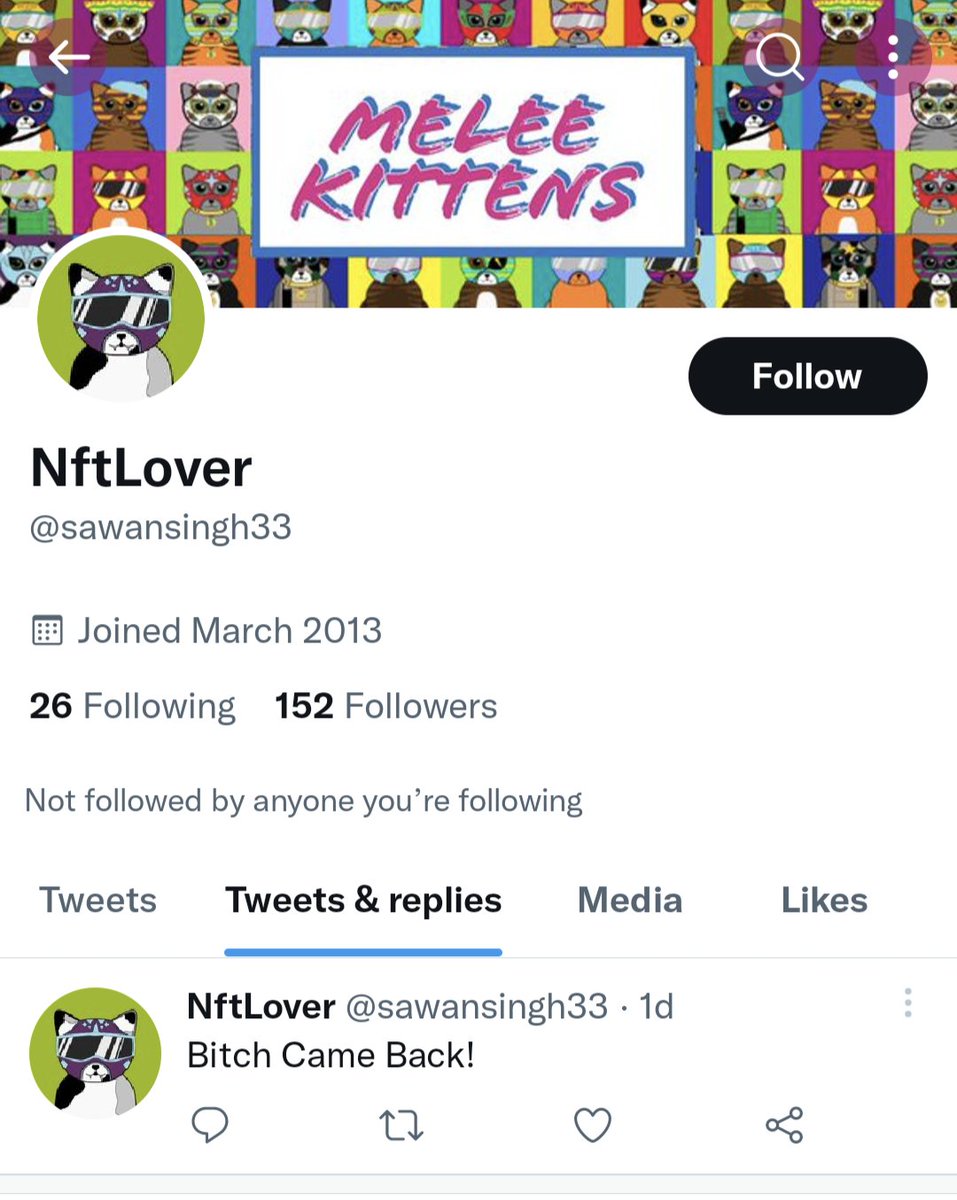 MeleeKittensNFT's tweet photo. 📢 Friends- Can you guys please help me- someone is impersonating my account and stole my page photos. Please report the account below 👇 going by the name NftLover and @Sawansingh33 https://t.co/t1C5pSmkAB