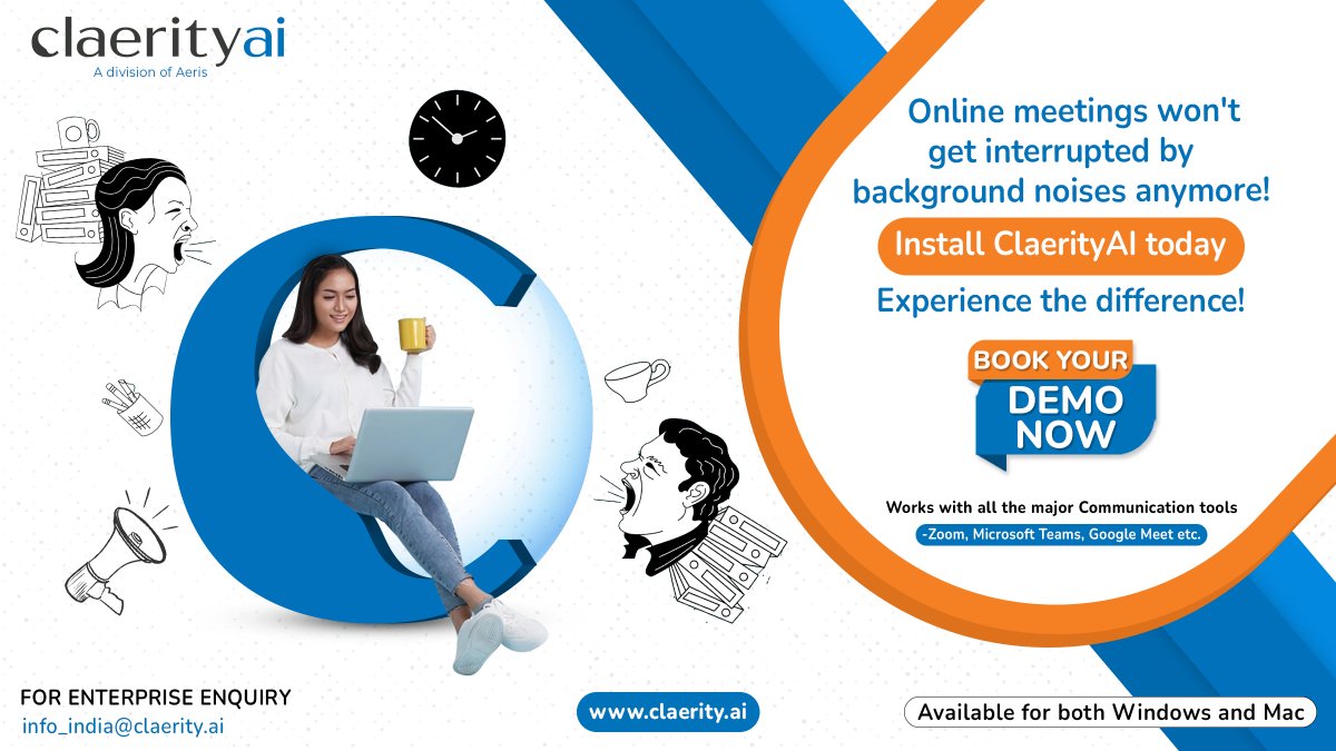 Aeris_EM's tweet photo. #ClaerityAI is the #1 noise-cancelling solution powered by AI that improves your audio quality in online meetings and cancels 2000+ types of distracting noises. 

Install Now: https://t.co/PUW4Bkvlro

#NoiseCancellation #ClearVoice #ClearSpeech #BestAudioQuality #virtualmeeting https://t.co/BOcUlwRanL
