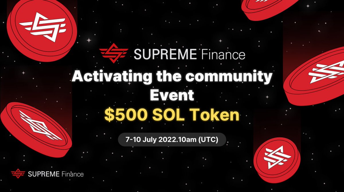 Aurixnetworks's tweet photo. 🔥Supreme Finance's Community Event🔥
 
🗓22.07.07 10 : 00 (UTC) ~ 22.07.10 10 : 00 (UTC)
 
1️⃣Follow @SupremeFinance2
2️⃣Join our Telegram Community
3️⃣RT this post + Like
4️⃣Drop your $SOL wallet address
Participate here
⬇️  ⬇️  ⬇️
https://t.co/QEHT3PwWhM

#Airdrop #SOL #HYPE https://t.co/22ObZUFz7T