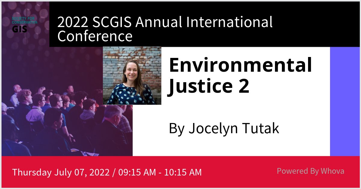 I'm moderating the 2nd Environmental Justice session at the Society for Conservation GIS conference tomorrow. Hear from <a href="/nature_org/">The Nature Conservancy</a>, <a href="/sfbcdc/">SFBay Conservation & Development Commission (BCDC)</a>, &amp; <a href="/dukelaw/">Duke Law</a> on biodiversity, land use, ongoing implications of red-lining, &amp; social equity. Join me? bit.ly/3yjzoQR #SCGIS2022.