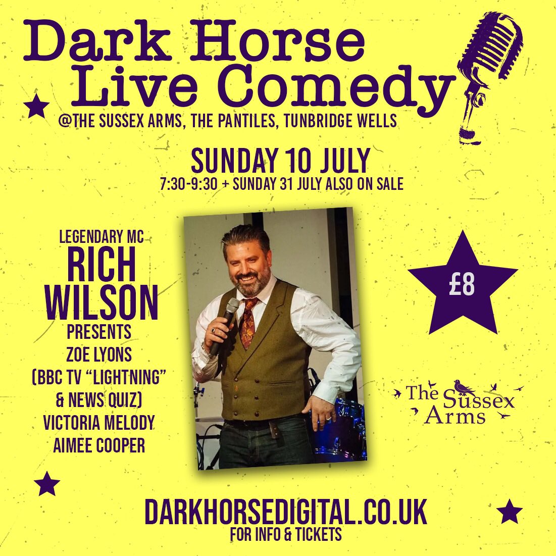 Roll on Sunday <a href="/TWSussexArms/">The Sussex Arms</a> , Tunbridge Wells.  Headliner Zoe Lyons, MC @IamRichWilson, @aimeecooperform, <a href="/victoriamelody/">Victoria Melody</a> £8 (no booking fee), early 7:30 start, perfect end to the weekend! Ticket link in bio. Part of <a href="/TWFringe/">TWFringe</a>
