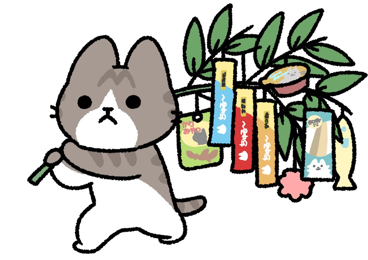 no humans white background simple background cat bamboo :< tanabata  illustration images