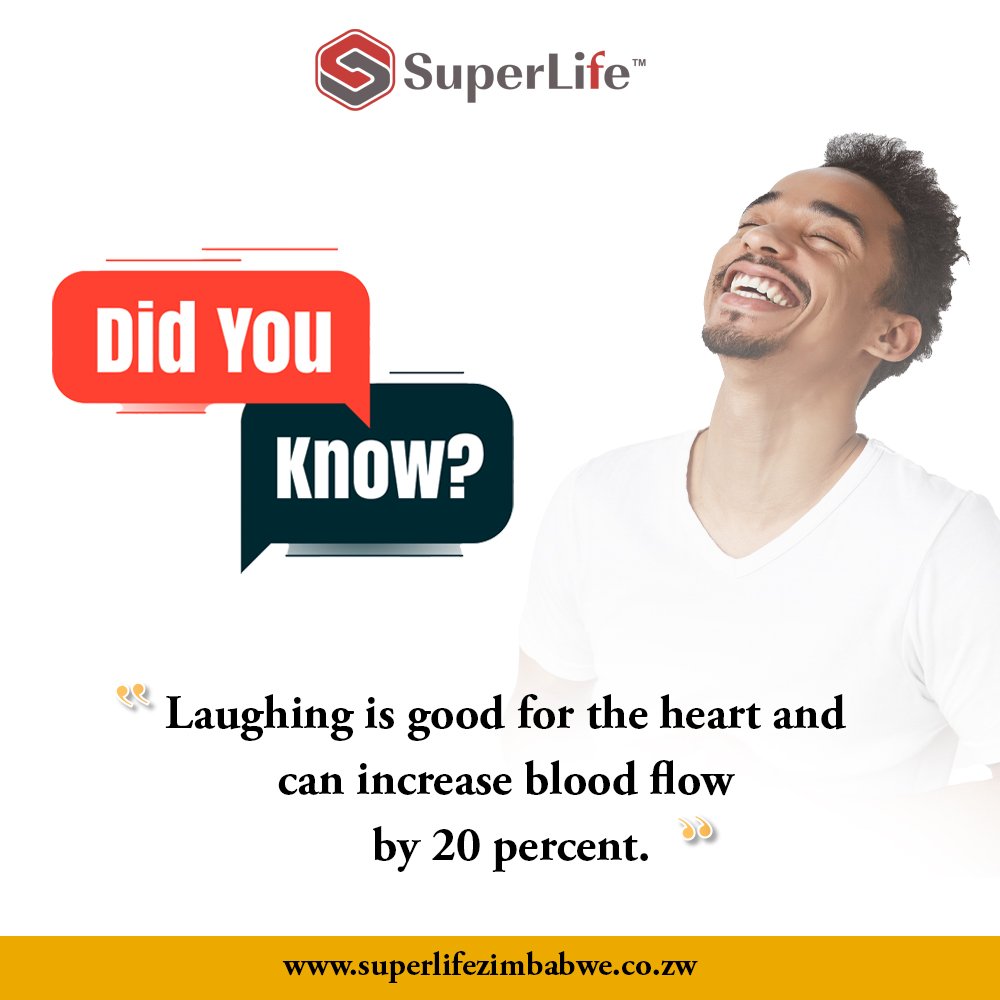 SuperlifeAfrica's tweet photo. Did you know 💡
Laughter enhances your intake of oxygen-rich air, stimulates your heart, lungs and muscles, and increases the endorphins that are released by your brain. Activate and relieve your stress response.
#KnowledgeWednesday
#SuperLife
#LifeisSuper
#SuperlifeZimbabwe https://t.co/qopJztxadZ