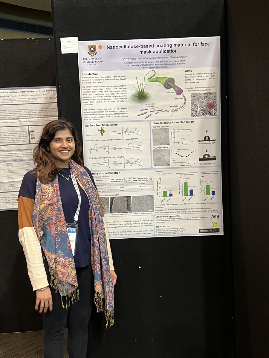 Please visit my fellow PhD students poster this afternoon/evening on Nanocellulose-based coating material for face mask application! <a href="/RajahDivya/">Divya Rajah</a> #RACI2022