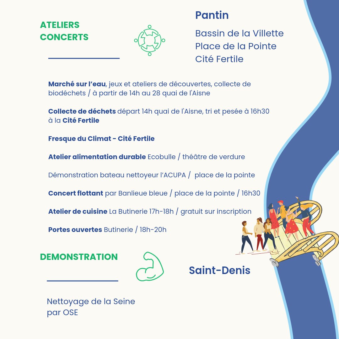 Ménage ton Canal c'est trois pôles d'animations, de sensibilisation et d'actions .
Aujourd'hui on vous explique ce qui va se passer à : 
📍Pantin / St-Denis.
Le programme complet : c'est par ici : bit.ly/3ON7S4L

#MénageTonCanal #TerrasseDesCanaux #EteduCanal #festival