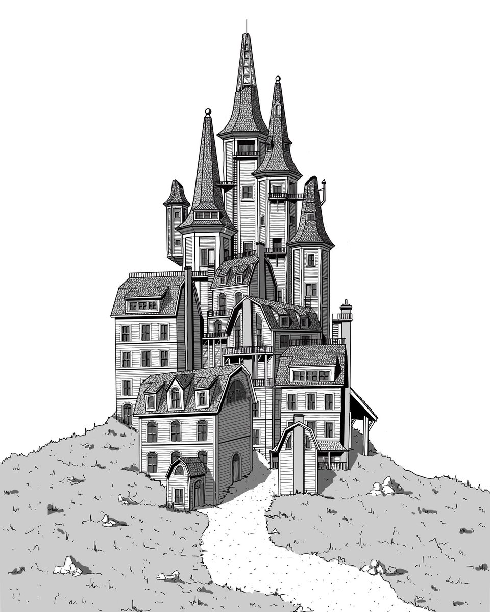 Dutch Colonial Revival Tower Town - Digital Drawing on Procreate