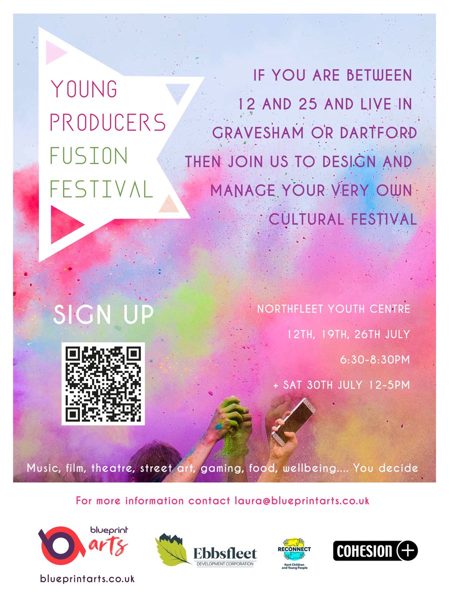 We are delighted to be supporting <a href="/ArtsBlueprint/">Blueprint Arts</a> with the #YoungProducers project which will culminate at the #EbbsfleetFusion #Festival so if you are aged between 12 &amp; 25 and are passionate about #arts #gaming #culture why not attend the #free sessions over the coming weeks