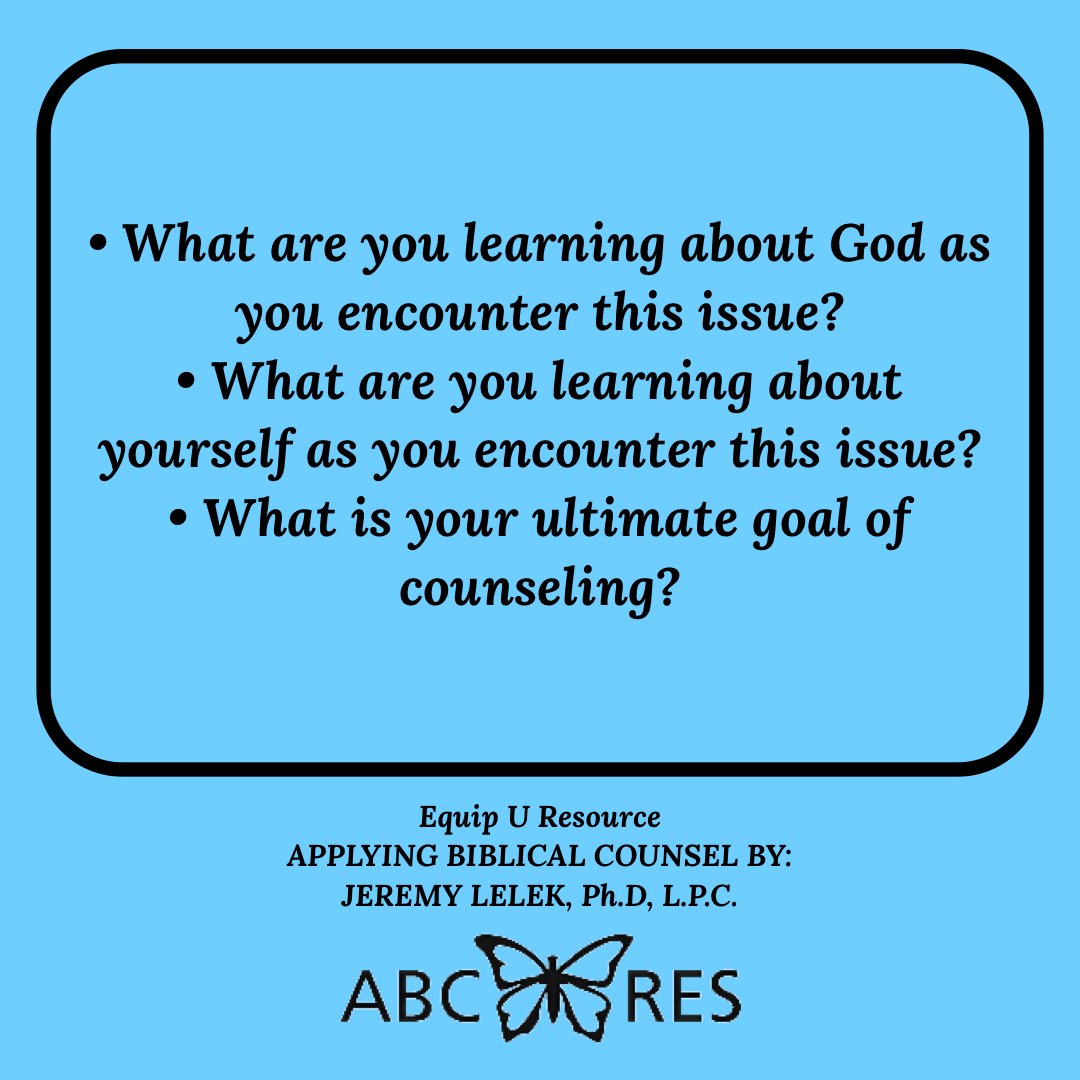 ABCounselors's tweet photo. Remember when counseling others from a biblical worldview that it is important to help counselees understand both the ultimate goal as well as the process of change.
#EquipU
#MembershipResource
#BiblicalCounseling
#ABC https://t.co/P4oguZjYB1
