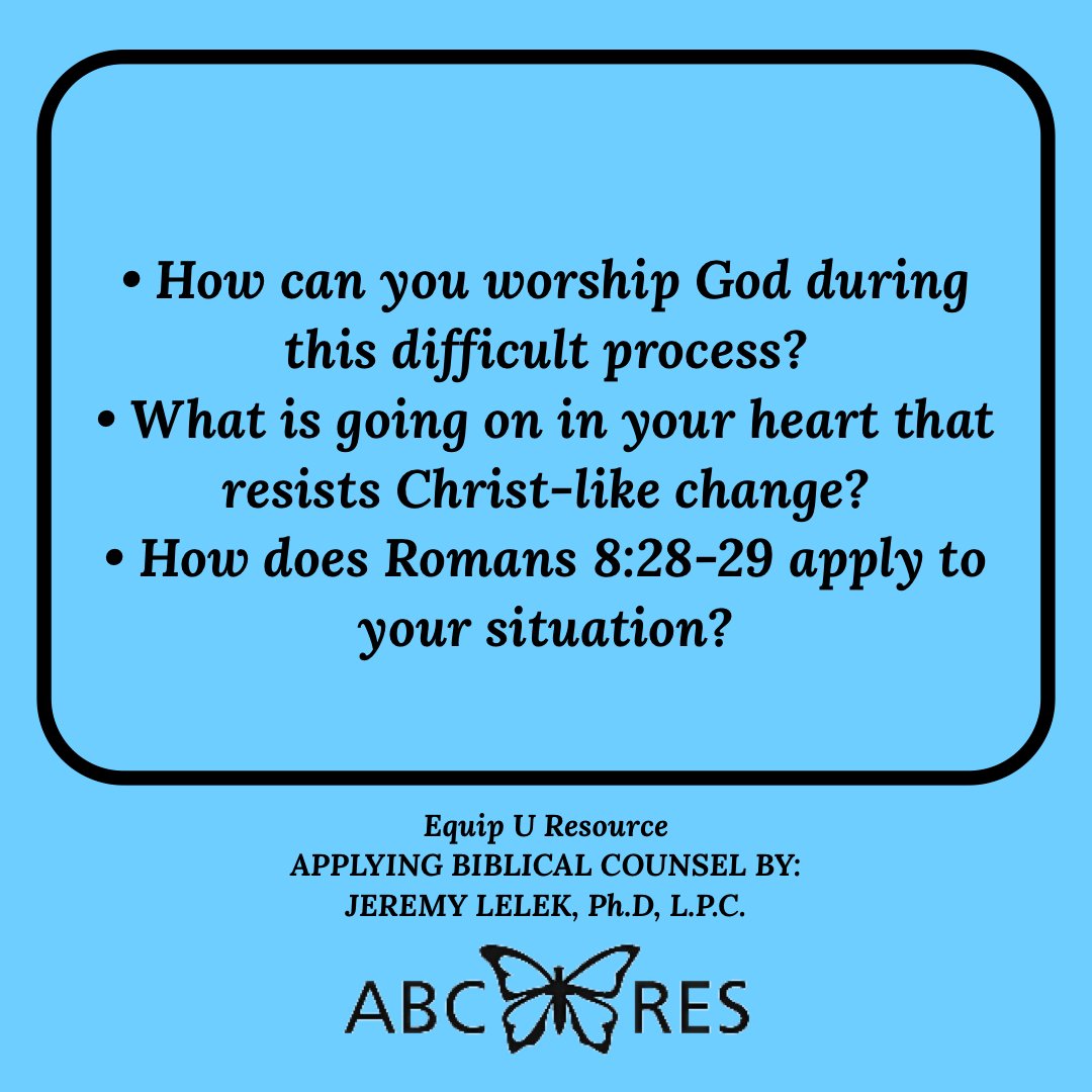 ABCounselors's tweet photo. Remember when counseling others from a biblical worldview that it is important to help counselees understand both the ultimate goal as well as the process of change.
#EquipU
#MembershipResource
#BiblicalCounseling
#ABC https://t.co/P4oguZjYB1