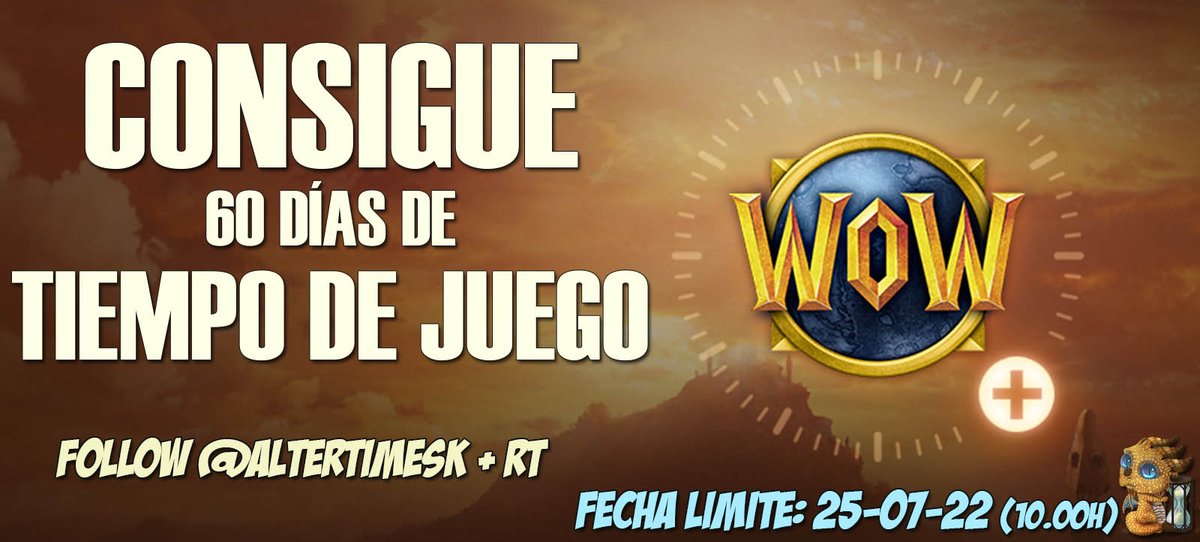 🔥 ¡SORTEAZO PARA WOW! 🔥

Disfruta de WORLD OF WARCRAFT de la mejor forma posible... ¡GRATIS! Consigue 60 DÍAS DE TIEMPO DE JUEGO y disfruta de #Shadowlands, Classic o TBC.

☑️ Follow <a href="/AlterTimeSK/">AlterTime</a>
☑️ RT al Tweet

🔥 ¡SORTEO PARA TODO EL MUNDO! 🔥