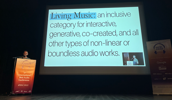 WebAudioConf's tweet photo. #wac2022 Innovative way to think of music: Brian Barth (baern) gives a definition of what "Living Music" is! Confluence of creativity and technology help #developers, artists and listeners to broaden the reach of their work
https://t.co/ypuYzWPmON
@WebAudioConf @Univ_CotedAzur https://t.co/0Usz9HTQMm