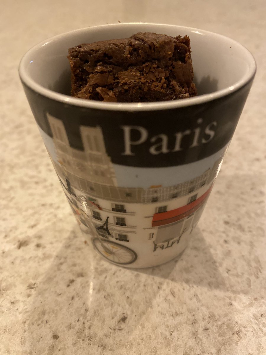 My mini choc mug cake. I think it’s more about the Paris espresso cup than the Brownie my granddaughter baked today. It’s all I’ve got 🤷🏻‍♀️ #mugcake #toursnacks #couchpeloton